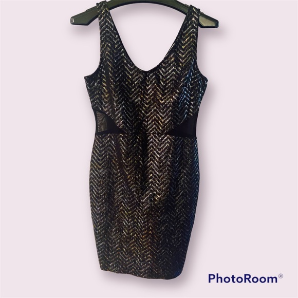 Black & Metallic Bodycon Mini Dress - Picture 1 of 6